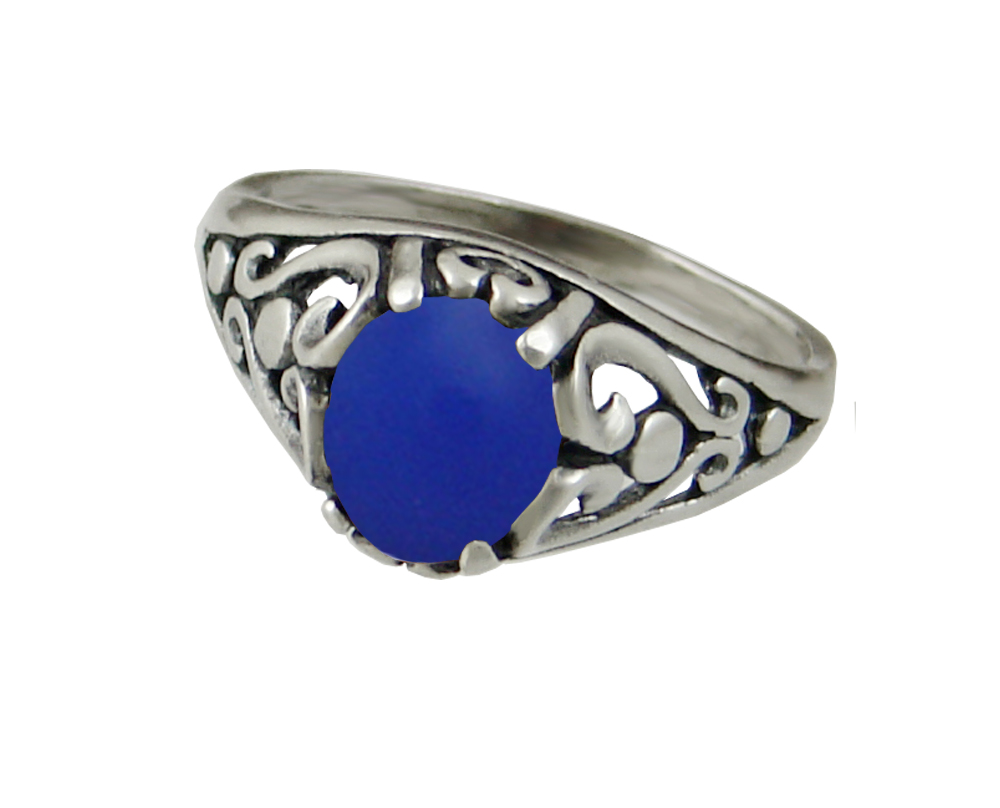 Sterling Silver Filigree Ring With Blue Onyx Size 6